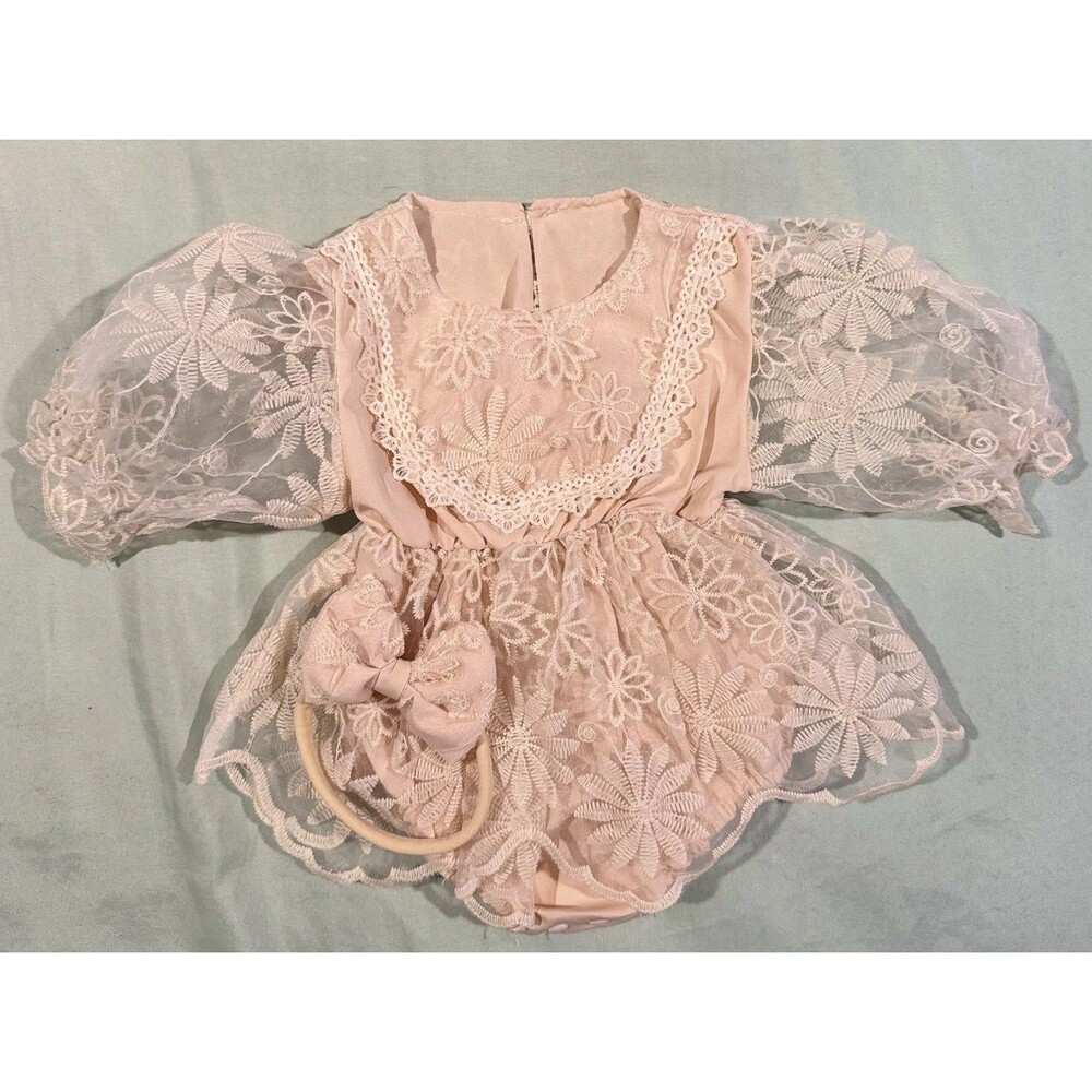 Baby Girls 2 piece Special Occasion Lace Outfit w/ Headband 70cm 6-12 Months EUC